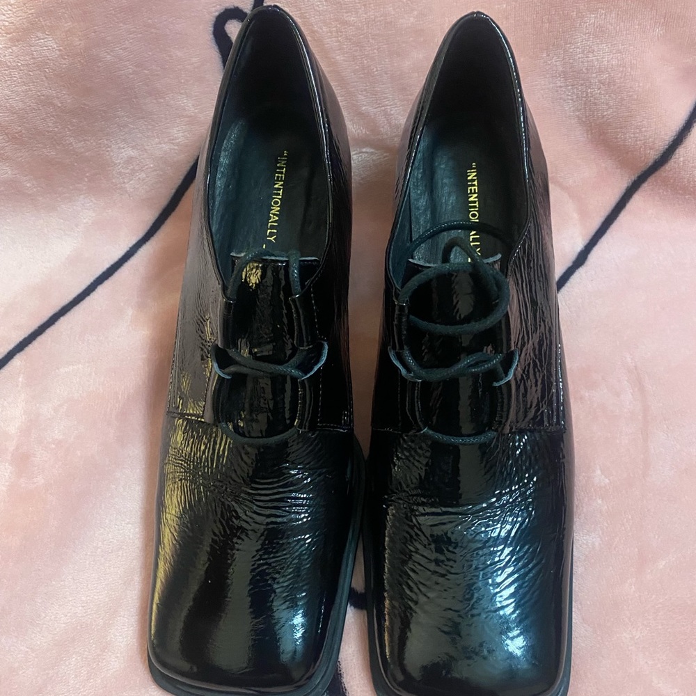 Intentionally Blank patent leather oxfords